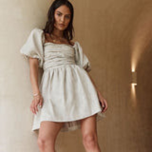 Dissh Beige Puff Sleeve Mini Dress - Picture 2 of 4